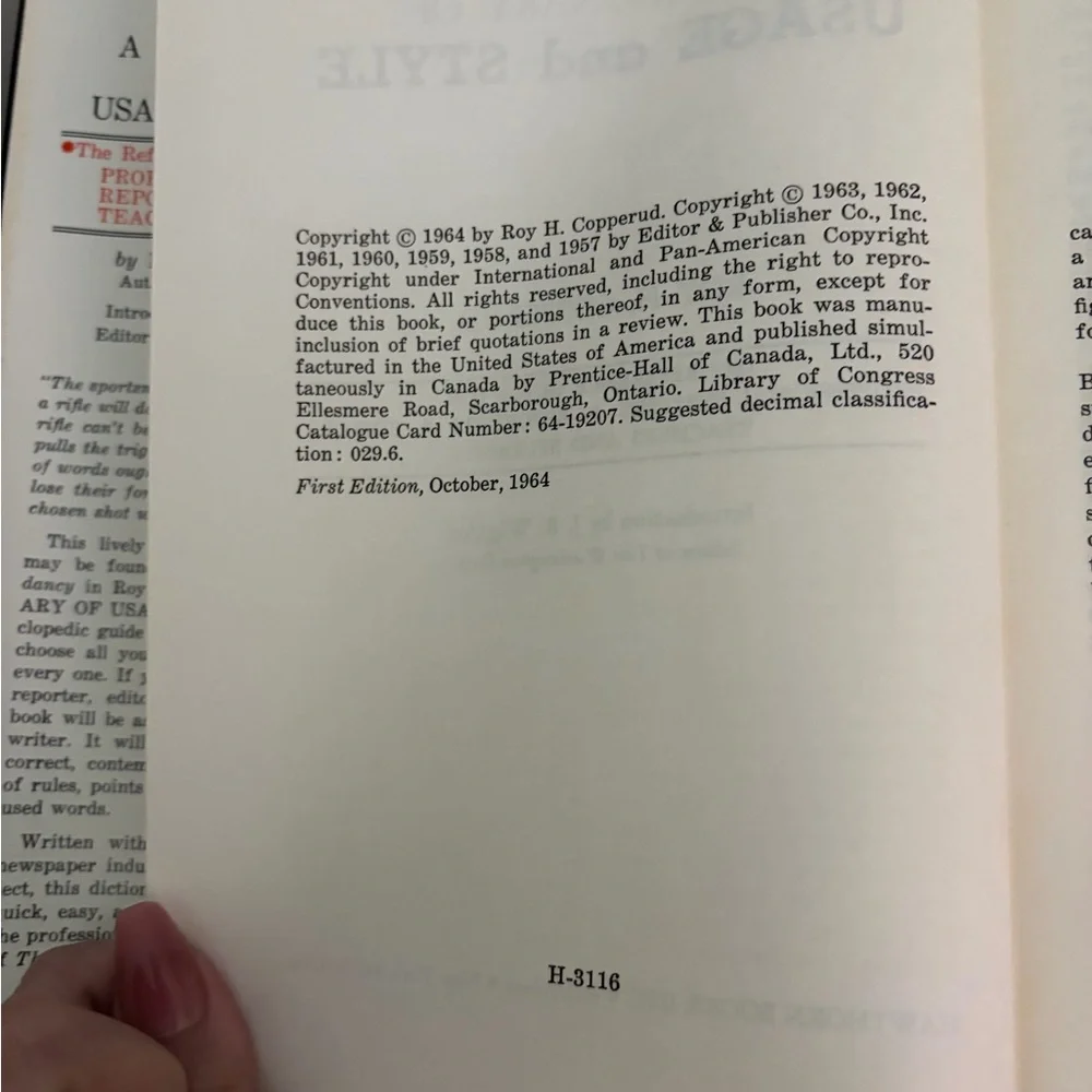 A Dictionary of Usage and Style by Roy H. Copperud - First Edition, Oct 1964